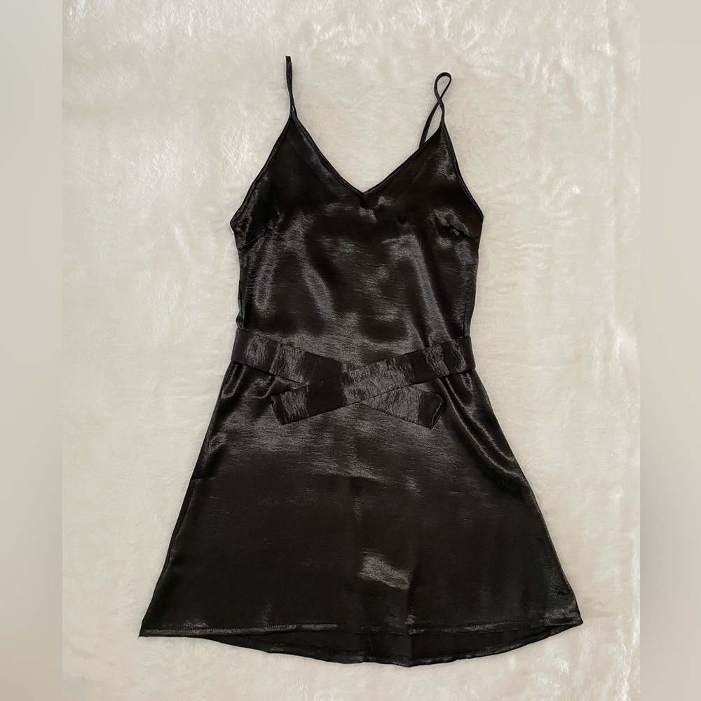 BNWT Sexy Little Black Dress LBD Silky Sash Tie Zipper Back Zaful Strapsâ - Picture 1 of 8